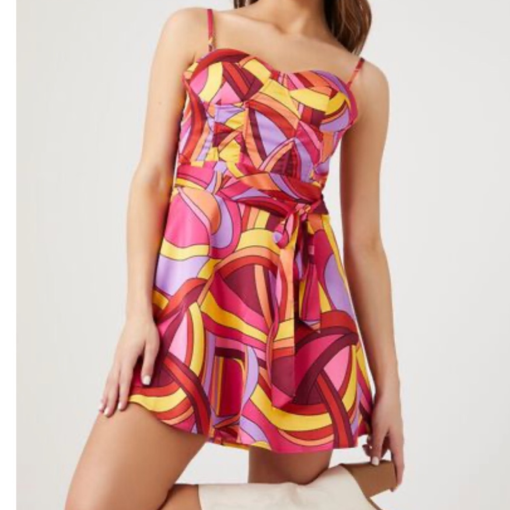 Disco Abstract Print Bustier Mini Dress